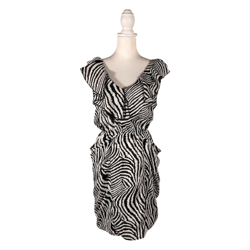 Y2K Retro Zebra Sleeveless Mini Dress M Indie Sleaze McBling Party Grunge Fairy